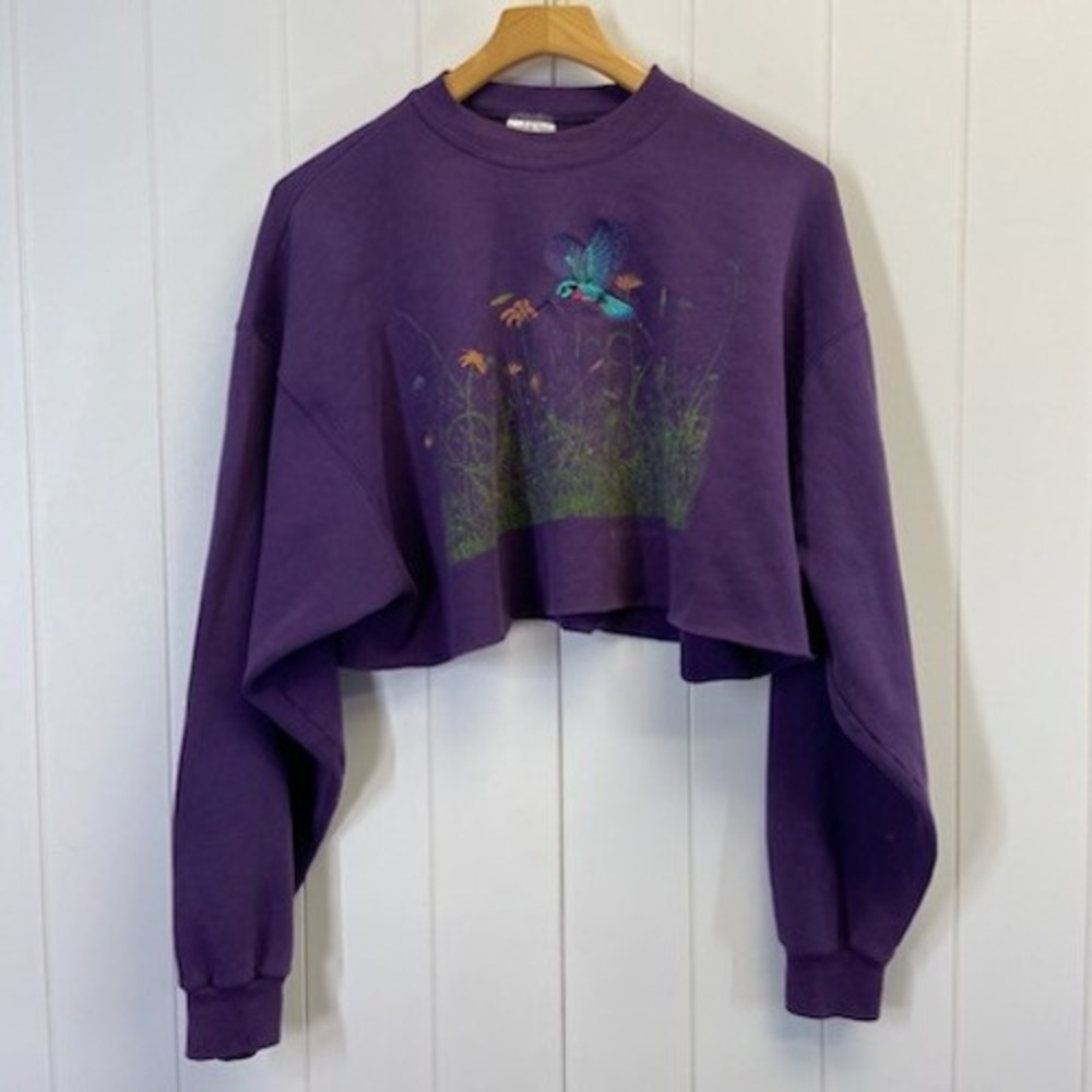 Vintage Hanes Grunge Hummingbird Cropped Sweatshirt Women XXL Indie Streetwear